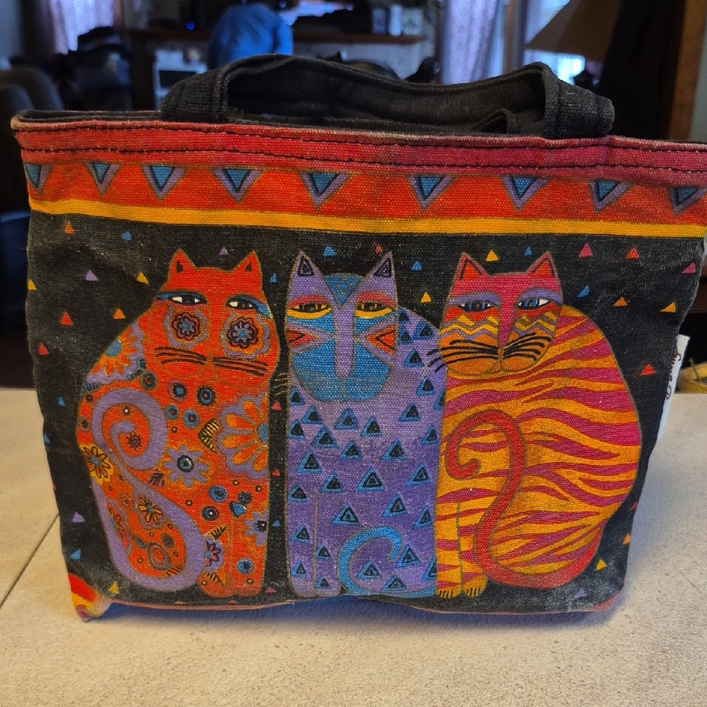 Chic Black Tote with Colorful Triangles